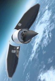 An artist's rendition of a rocket releasing the U.S. Hypersonic Technology Vehicle-2, a technology-development effort for a potential U.S. non-nuclear "prompt global strike" capability. Experts differ over how to address risks that emerging strategic conventional weapon systems might hasten a nuclear strike (AP Photo/U.S. Defense Advanced Research Projects Agency photo).