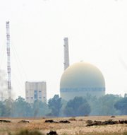 A heavy-water reactor at Pakistan's Khushab nuclear complex in April 2008. Recent satellite images indicate the exterior of a fourth plutonium-production reactor at the site is almost finished (Aamir Qureshi/AFP/Getty Images).