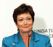 U.S. Undersecretary of State Ellen Tauscher, shown in October, and Deputy Energy Secretary Daniel Poneman recently told lawmakers that future nuclear trade negotiations would address possible nonproliferation measures on a "case-by-case" basis (U.S. Embassy in Bucharest photo).