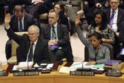 Envoys from the United Kingdom and United States on Tuesday vote for a U.N. Security Council resolution admonishing North Korea for its latest long-range rocket launch (AP Photo/Mary Altaffer).