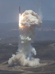A Ground Based Interceptor is launched on Sunday from Vandenberg Air Force Base, Calif. The interceptor successfully neutralized an intermediate-range ballistic missile target over the Pacific Ocean, the Pentagon said.