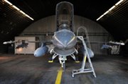 A U.S. F-16 fighter jet stationed in 2011 at Belgium's Kleine Brogel air base, one of several European military air installations believed to host U.S. nuclear weapons.