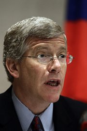 Deputy Energy Secretary Daniel Poneman, shown in June 2012, on Thursday pushed back against another senior DOE official's suggestion that the department's semiautonomous National Nuclear Security Administration might need to be dissolved (AP Photo/Sergey Ponomarev).
