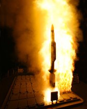 A U.S. Standard Missile 3 interceptor lifts off in a 2007 trial. The Obama administration on Tuesday said plans to implement the second and third phases of its European Phased Adaptive Approach for missile
defense are funded and proceeding on schedule (AP Photo/US Navy).