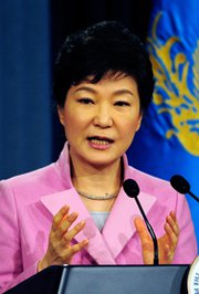 South Korean President Park Geun-hye talks to the press in Seoul in January. The president on Wednesday warned that Pyongyang could spark a regional nuclear domino effect if it conducts another atomic test.