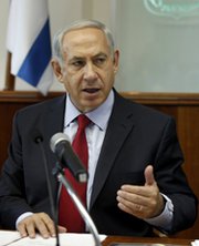Israeli Prime Minister Benjamin Netanyahu attends a cabinet meeting in Jerusalem last month. The Israeli government in recent days reportedly participated in a forum with Arab and Iranian officials that focused on reaching agreement on the scope and objectives of future potential negotiations for a regional ban on unconventional weapons (Gali Tibbon/AFP/Getty Images).