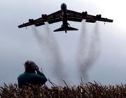 A nuclear-capable U.S. B-52 bomber prepares to land at the Fairford air base in the United Kingdom in March 2002. The United States over a six-month period ending on Sept. 1 made further reductions to its levels of fielded strategic nuclear warheads and delivery systems, the U.S. State Department said on Wednesday (AP Photo/Dave Caulkin).